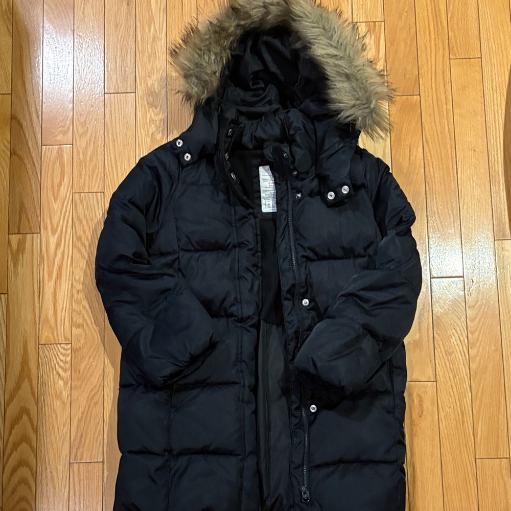 Gap Kids Black Puffer Coat with Faux Fur Hood